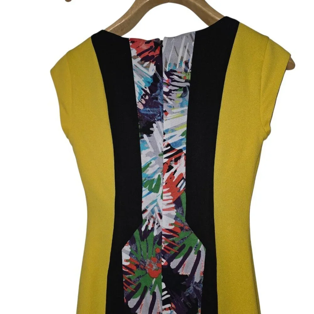 BCBGMAXAZRIA Meyna Yellow Black Floral Sheath Mini Dress NWT Size 0 - Picture 6 of 16